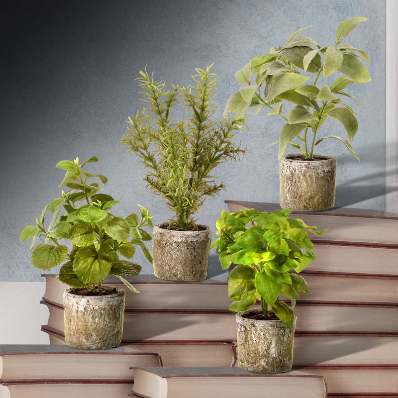 Union Rustic 4 Artificial Herbs Plant in Pot Set Wayfair.ca